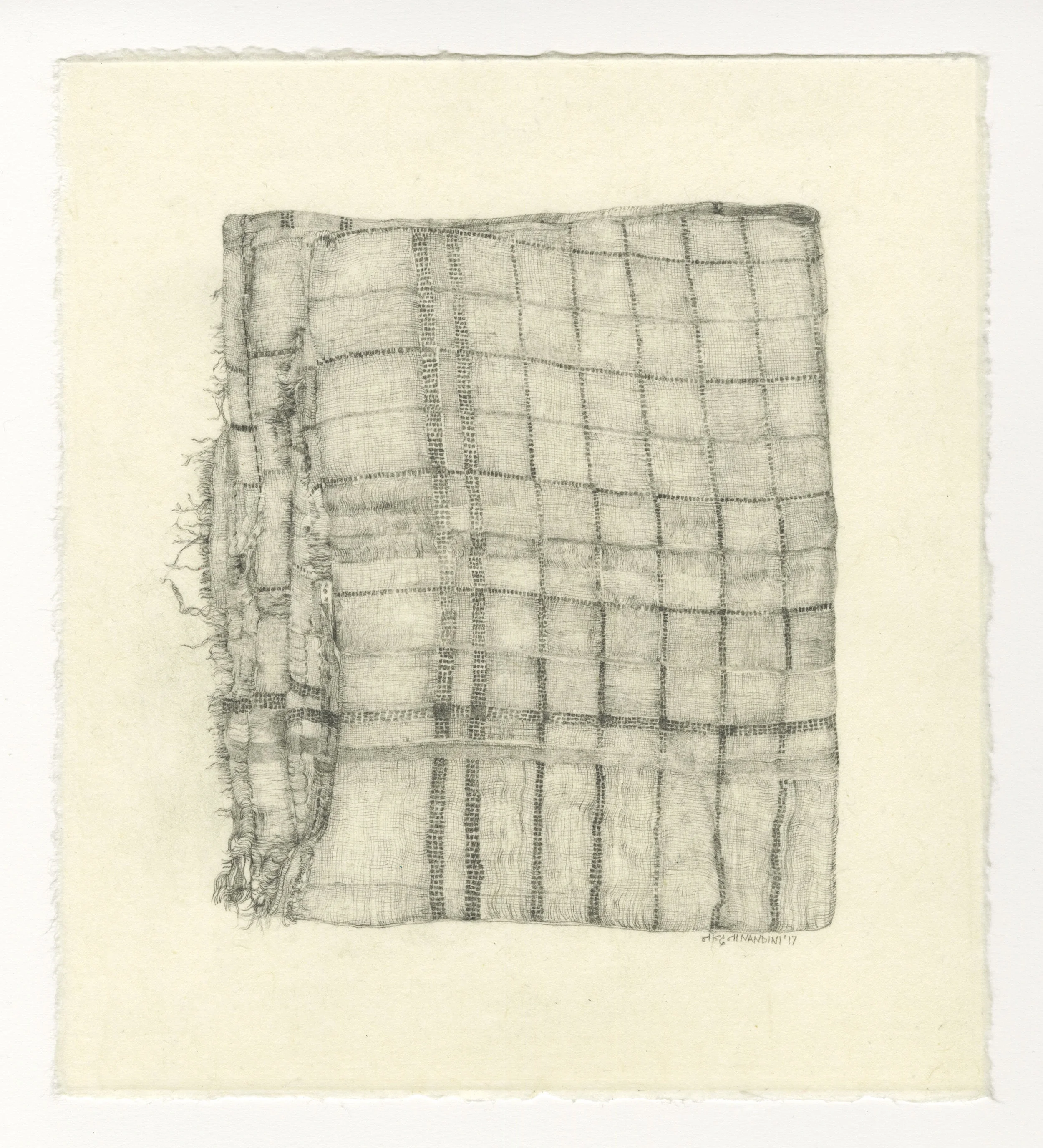Nandini Chirimar, One of Her Napkins, pencil on Japanese Kozo paper 2017 11 x 10”