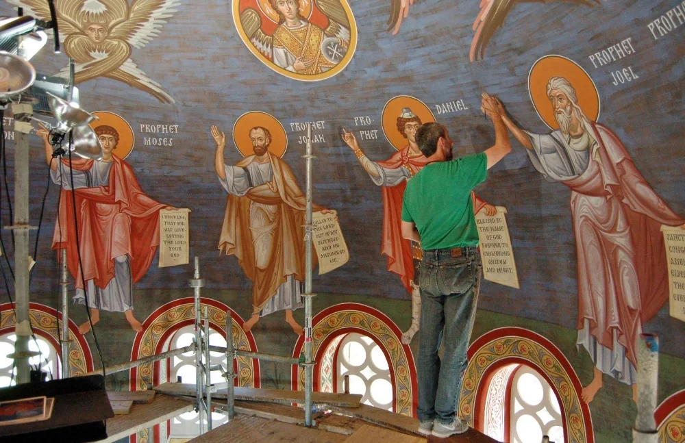 Vladimir Grygorenko painting the prophets ( source )