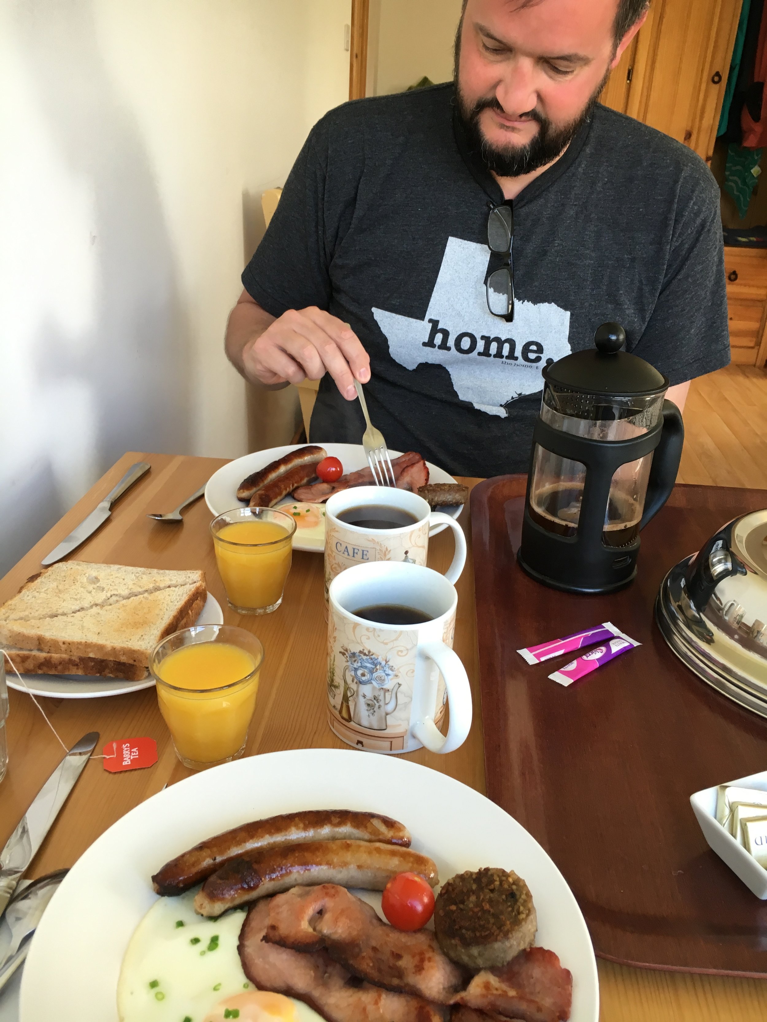 a full Irish breakfast delivered to our room by the children of our Airbnb host