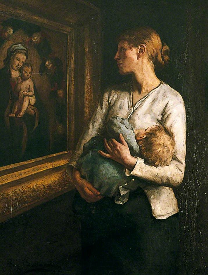 mother and child looking at the virgin and child by reginald bottomley ( source )