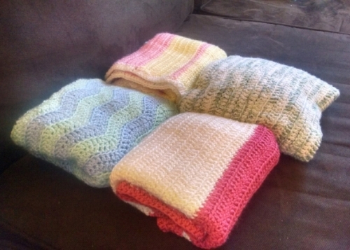  As a way to grieve the loss of the four little ones we lost through miscarriage,, I decided to make four baby blankets in their honor and donate them to the Life Choices Center. I honor the lives of my little ones with this small gesture, and lift my ache to the God of Hope who is so present with us.