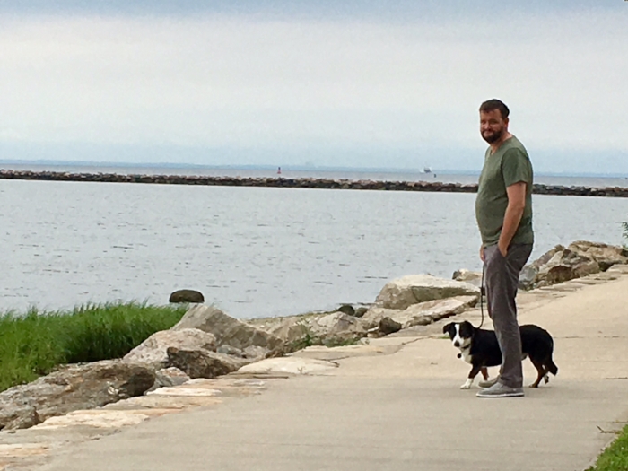 Walking the dog in Seaside Park two blocks away from our new apartment.