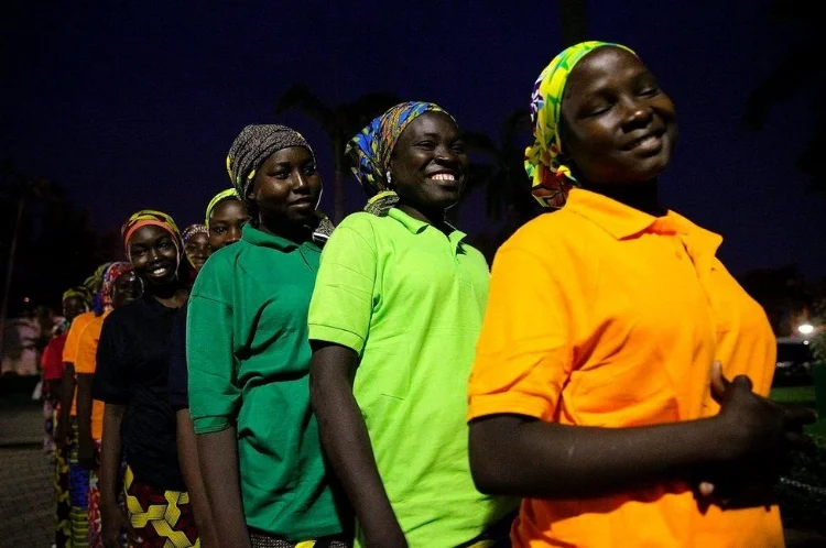 Some of the 82 released Chibok girls before a meeting with Nigeria's President at the Presidential Villa in Abuja. (Islamist militants of the Boko Haram group released 82 schoolgirls from a group of 276 they abducted in north-eastern Nigeria three years ago.), May 2017. AFP ( source )