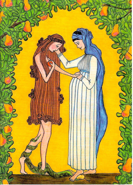  Mary Consoles Eve, a modern icon written by one of the sisters at Our Lady of the Mississippi Abbey, Iowa 