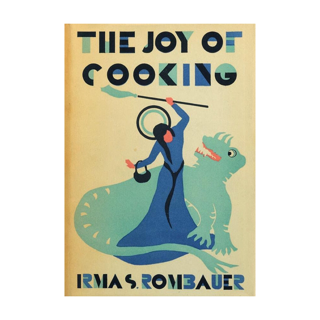 This is the original cover of The Joy of Cooking. Self-published by Irma Rombauer in 1931. Her husband committed suicide during The Great Depression &amp; Irma was left to support her family alone. She had never had a job, as a housewife had no &ldqu