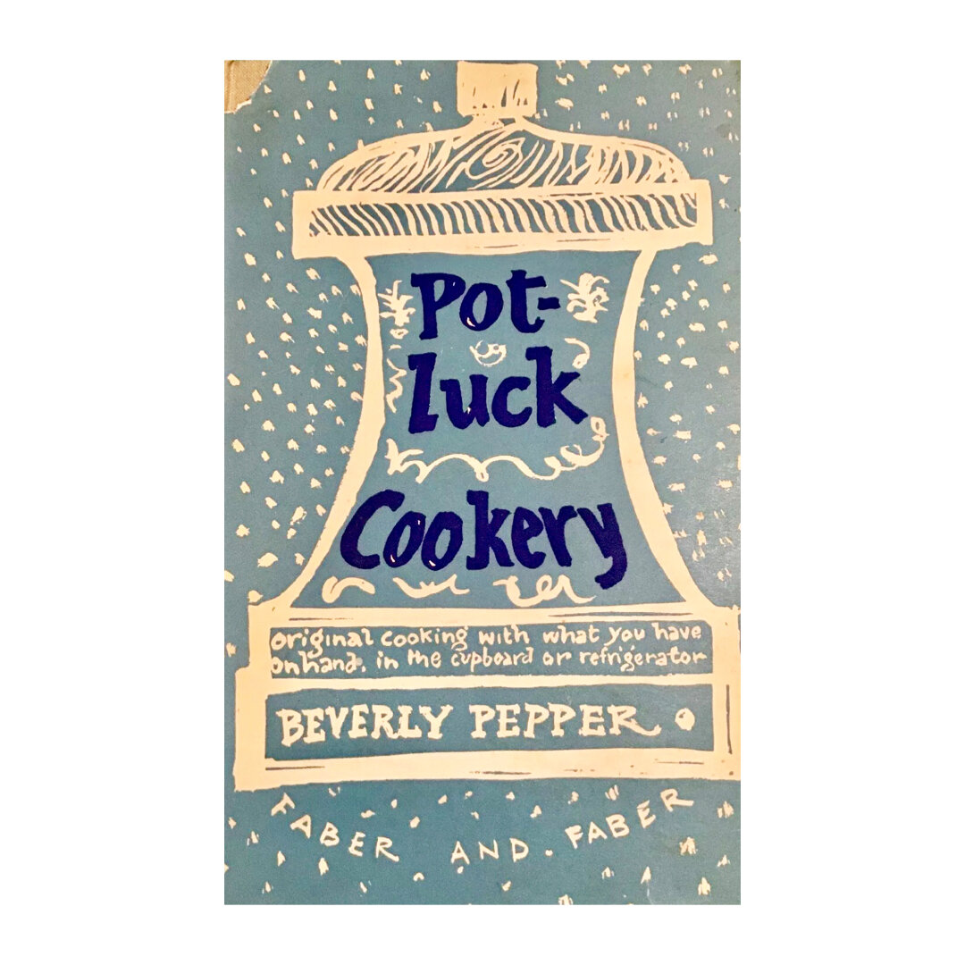 Potluck Cookery by Beverly Pepper. Copyright 1957. 1st Edition. Published by Faber &amp; Faber, London.​​​​​​​​
​​​​​​​​
#adventuresincookbookcollecting #literatureoffood #cookbook #collection #cookbookcollection #cook #book #classic #rare #antiquari