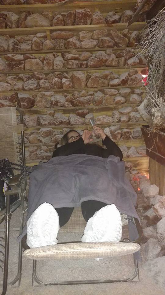 Miss Shade, getting herself settled and ready for halotherapy