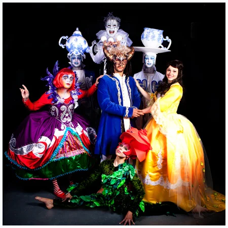 Various - Beauty and the Beast , 2017. Designed by Laura Lejeune for Midnight Costume Services, Commissioned by Scarlett Entertainment. Photo courtesy of Scarlett Entertainment. Headdresses by Mahogany Carnival from original design by Midnight Costume Services. 