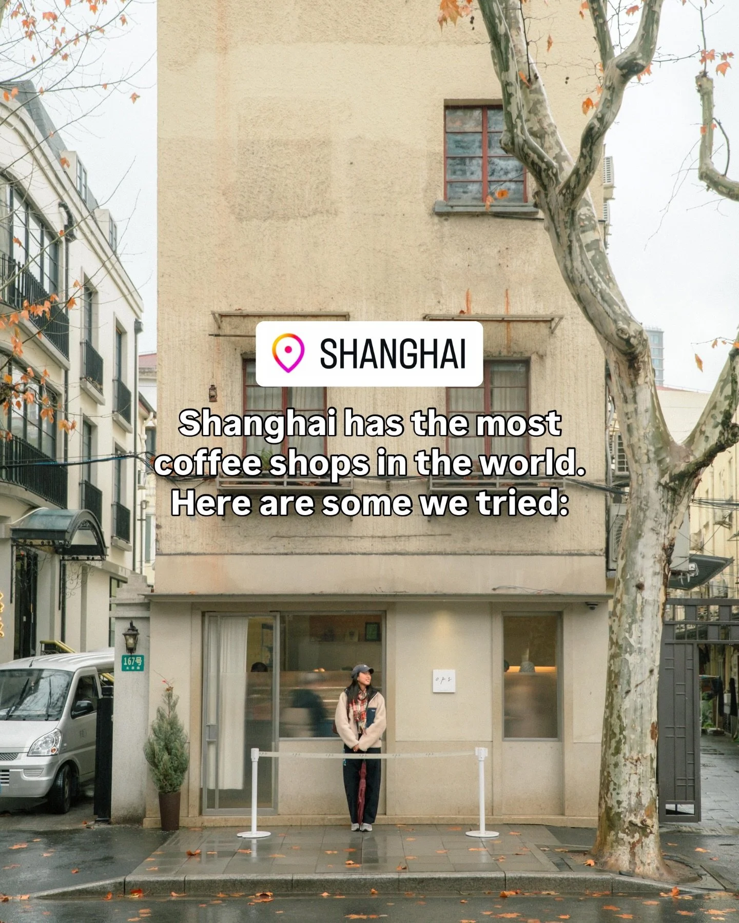 Shanghai has the world&rsquo;s most number of coffee shops (over 9000!) here are some we tried on this trip:

1. Ops Cafe
2. Captain George
3. Dumpling &amp; coffee
4. Mahlkonig dirty specialty coffee
5. Blue Bottle (panlong ancient water town)
6. Sl