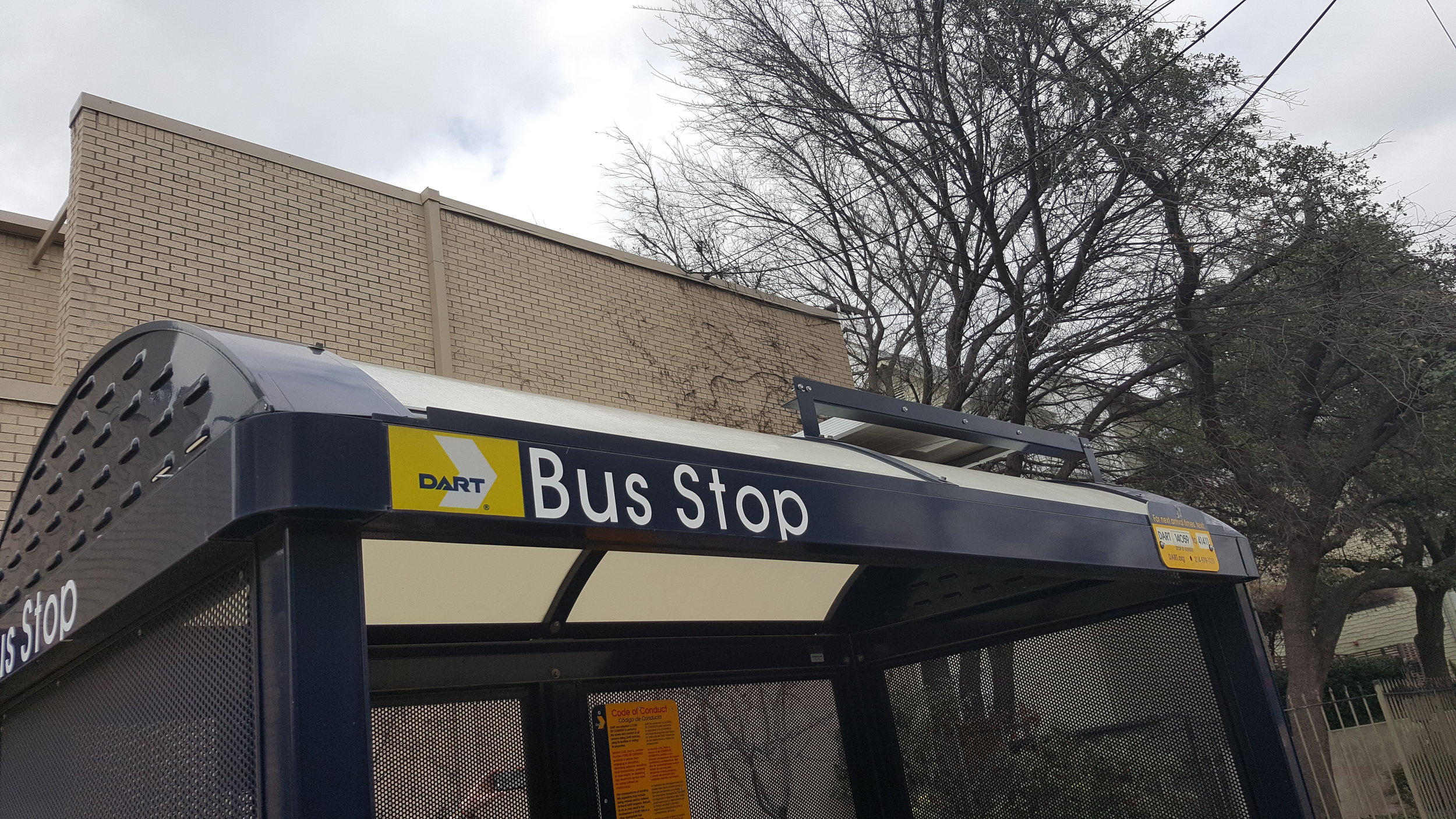 An example of existing public furniture design. This is a Dallas Area Rapid Transit bus stop.