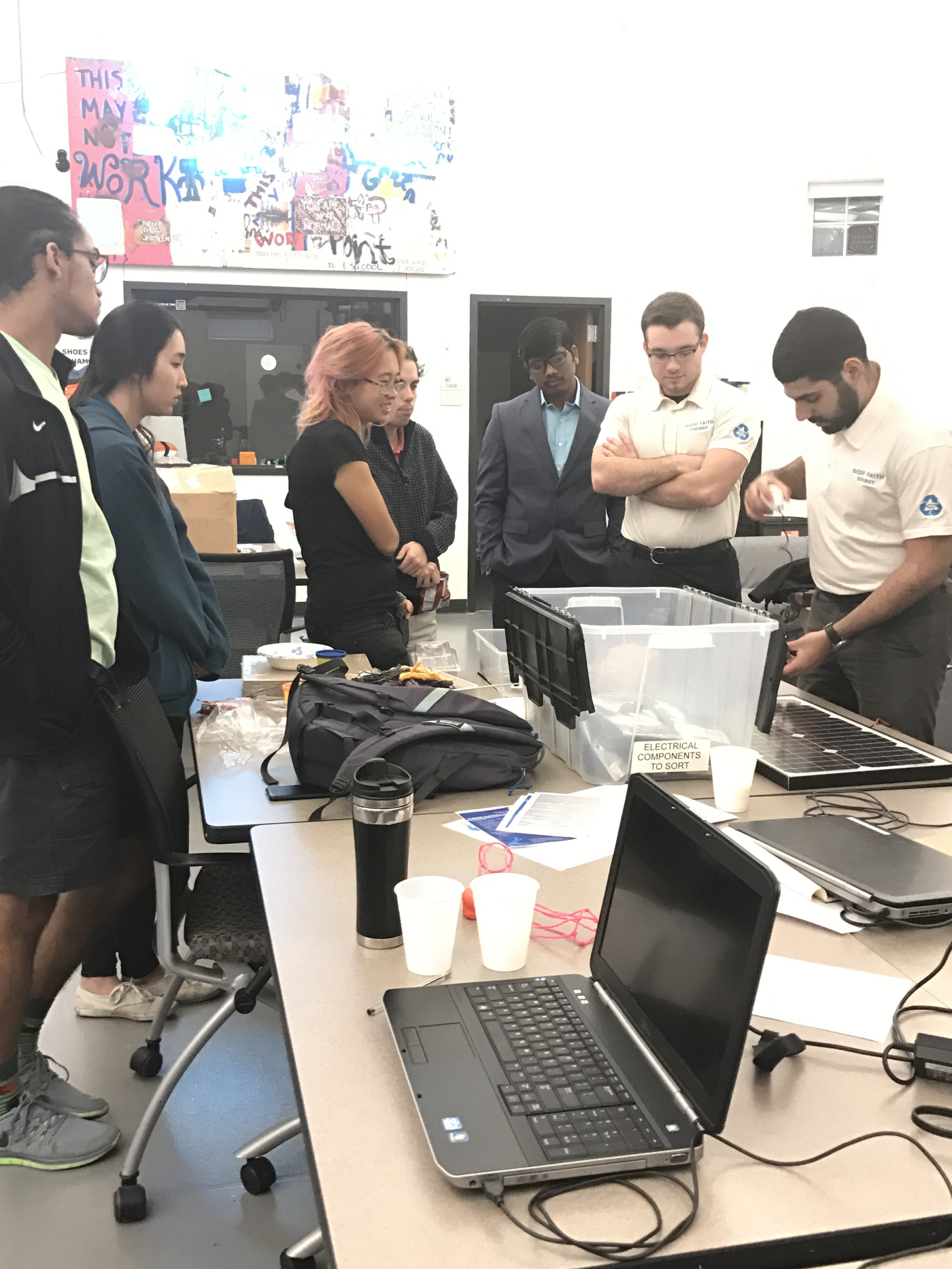 Getting some help from the guys at Good Faith Energy on building compact solar charging "lunchboxes."