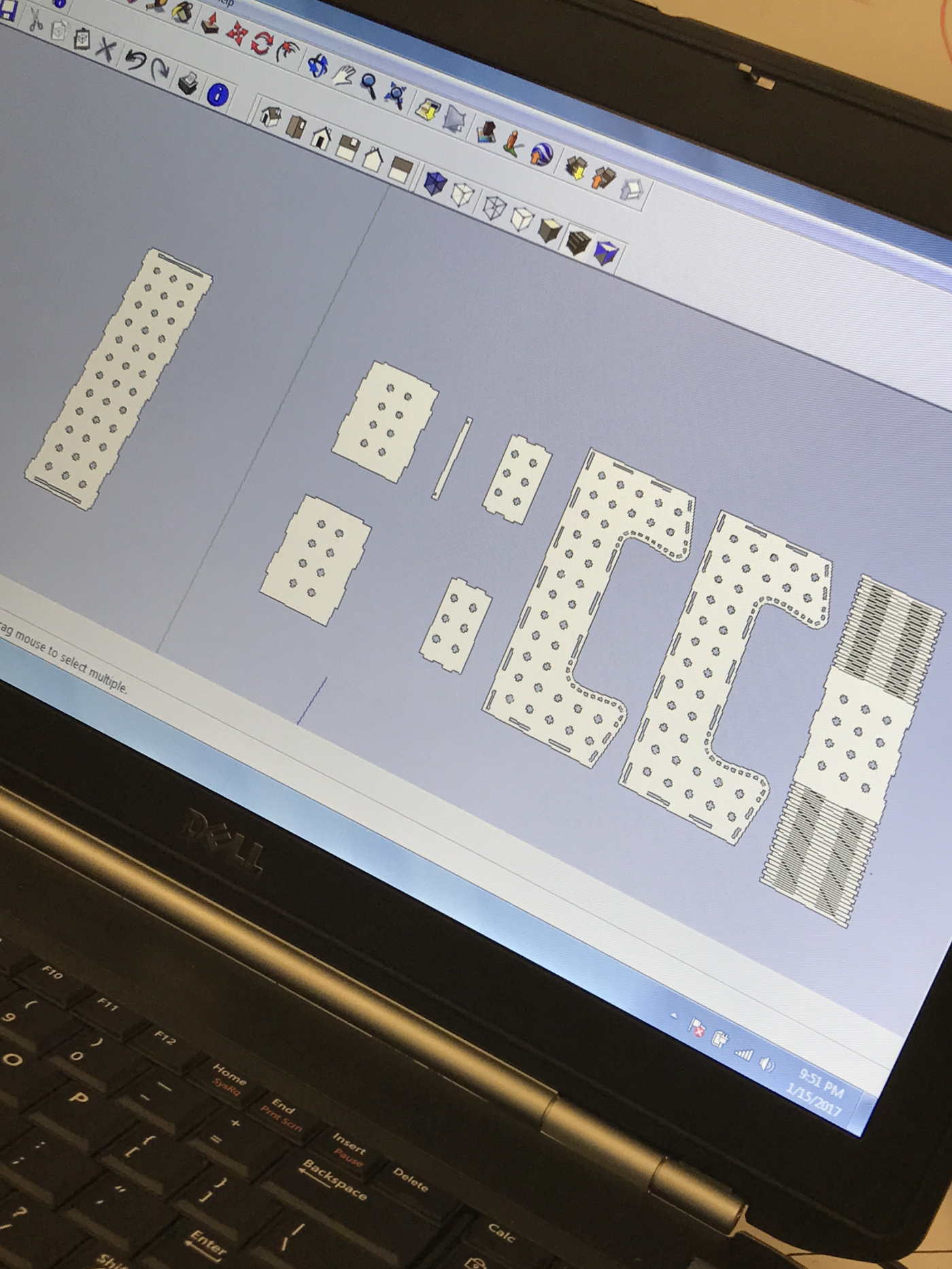 All the pieces that need to be cut here in SketchUp.