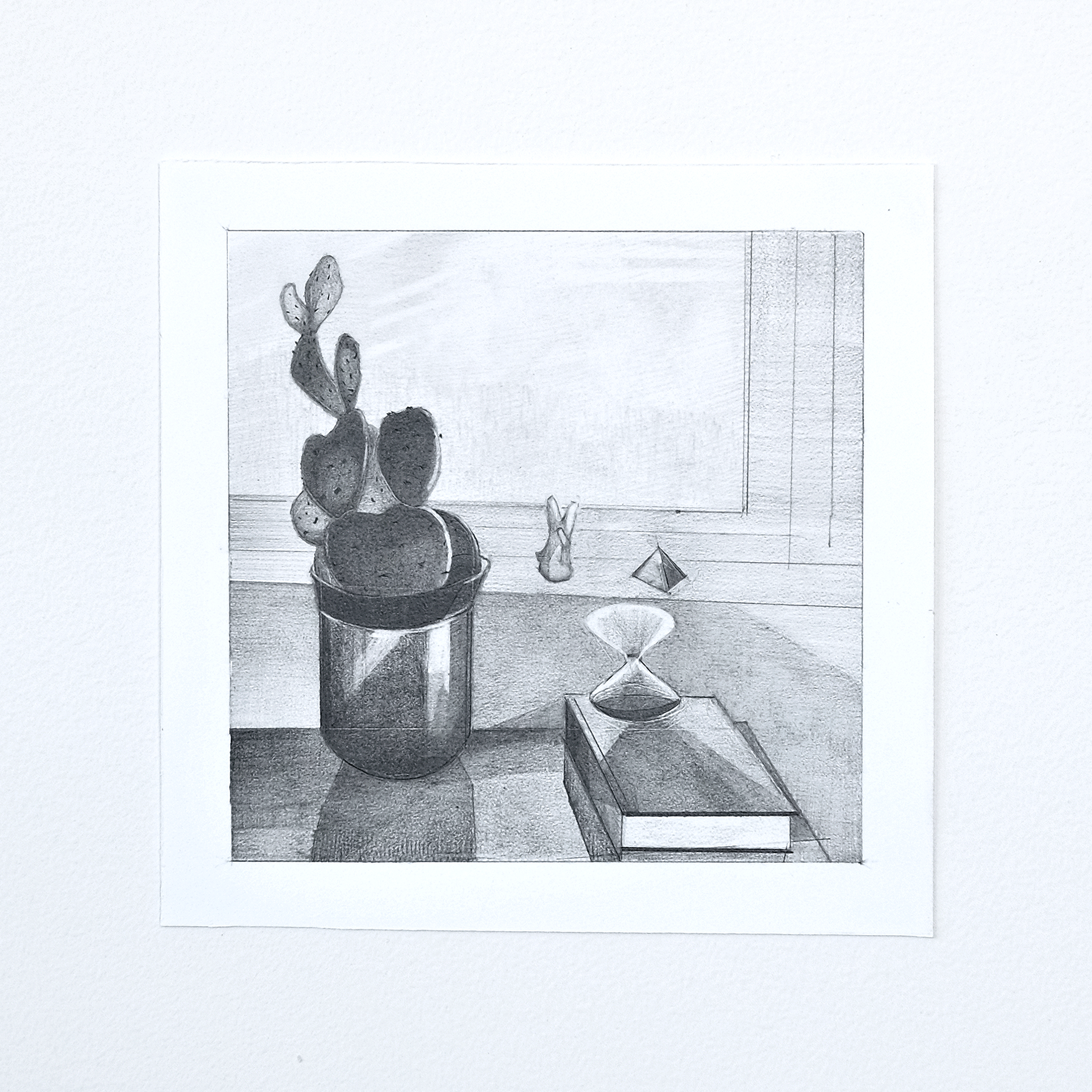 Metaphysical Still Life 1. Graphite on paper
5.5 x 5.5 inches, 2024.