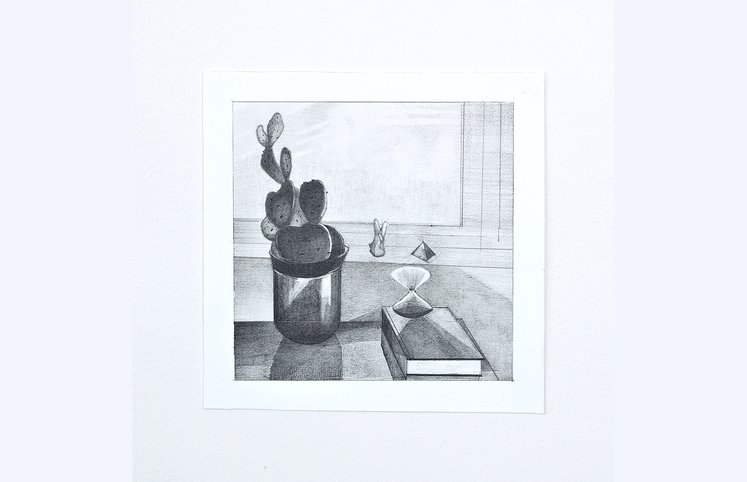 Metaphysical Still Life 1. Graphite on paper
5.5 x 5.5 inches, 2024.
