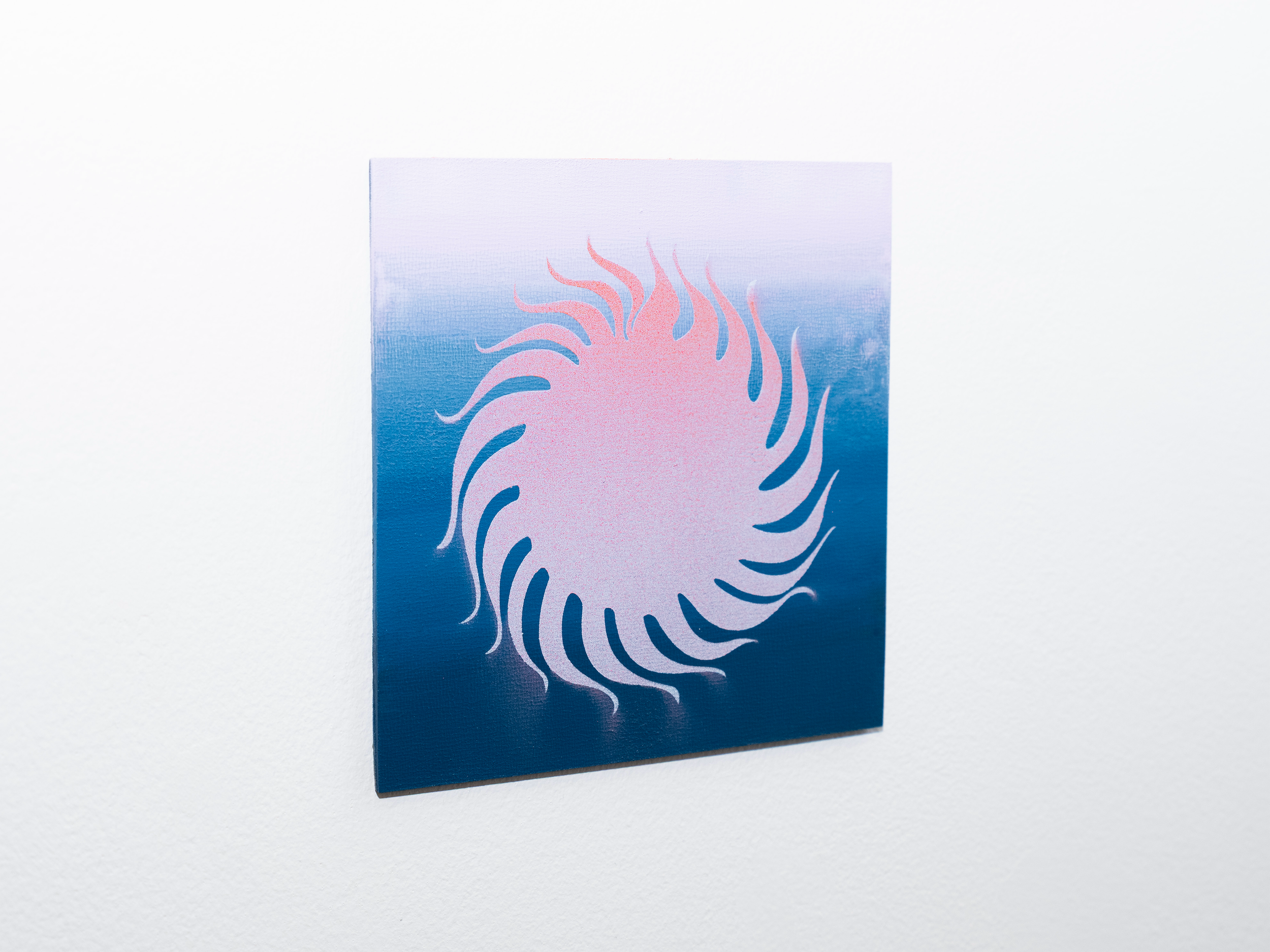 Small Sun Study II. Acrylic; latex and aerosol, and graphite on wood, 2025.