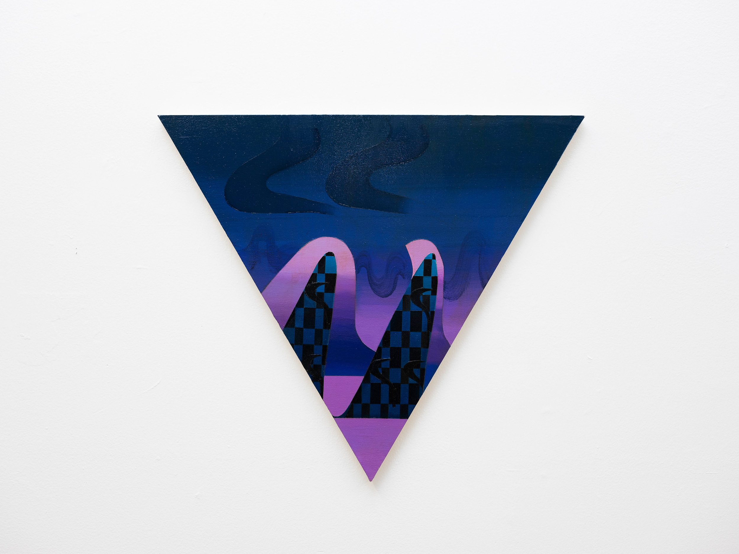 Triangle Painting. Acrylic, house paint, spray paint, and graphite on wood, 24 x 24 x 24 inches, 2020.