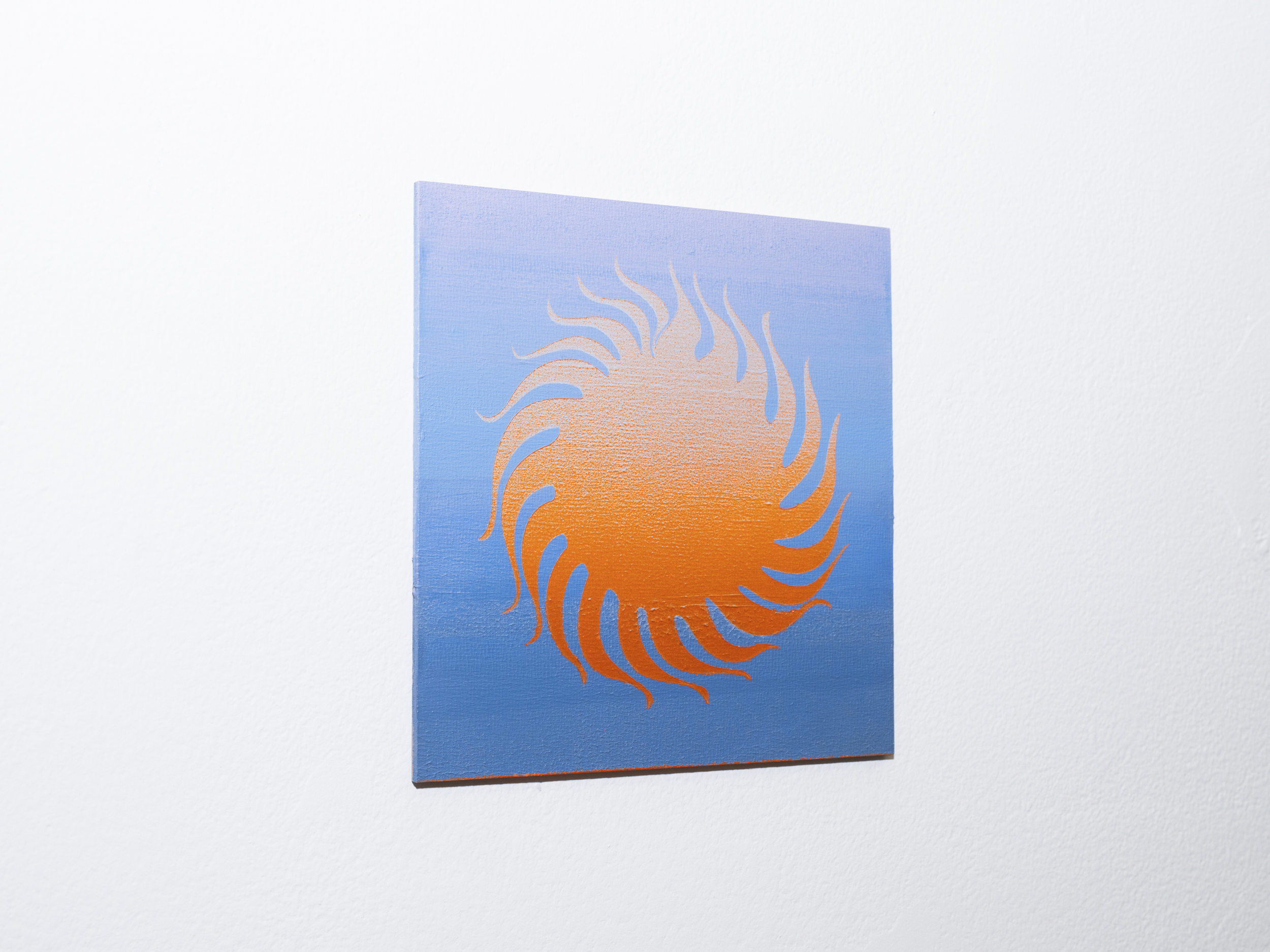 Small Sun Study I. Acrylic; latex and aerosol, and graphite on wood, 6 x 6 inches, 2024.