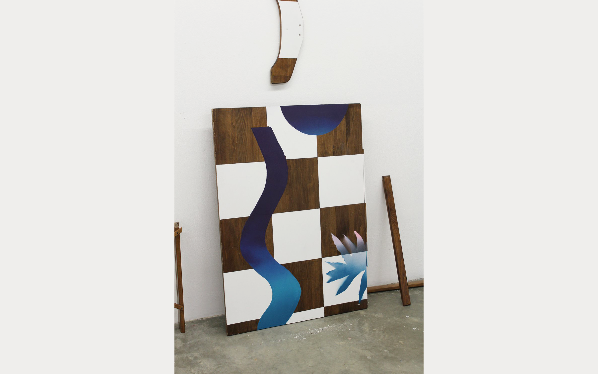 Drawing Table. House / latex acrylic and aerosol acrylic, primer, and graphite on wooden table, 30 x 42 inches, 2021.