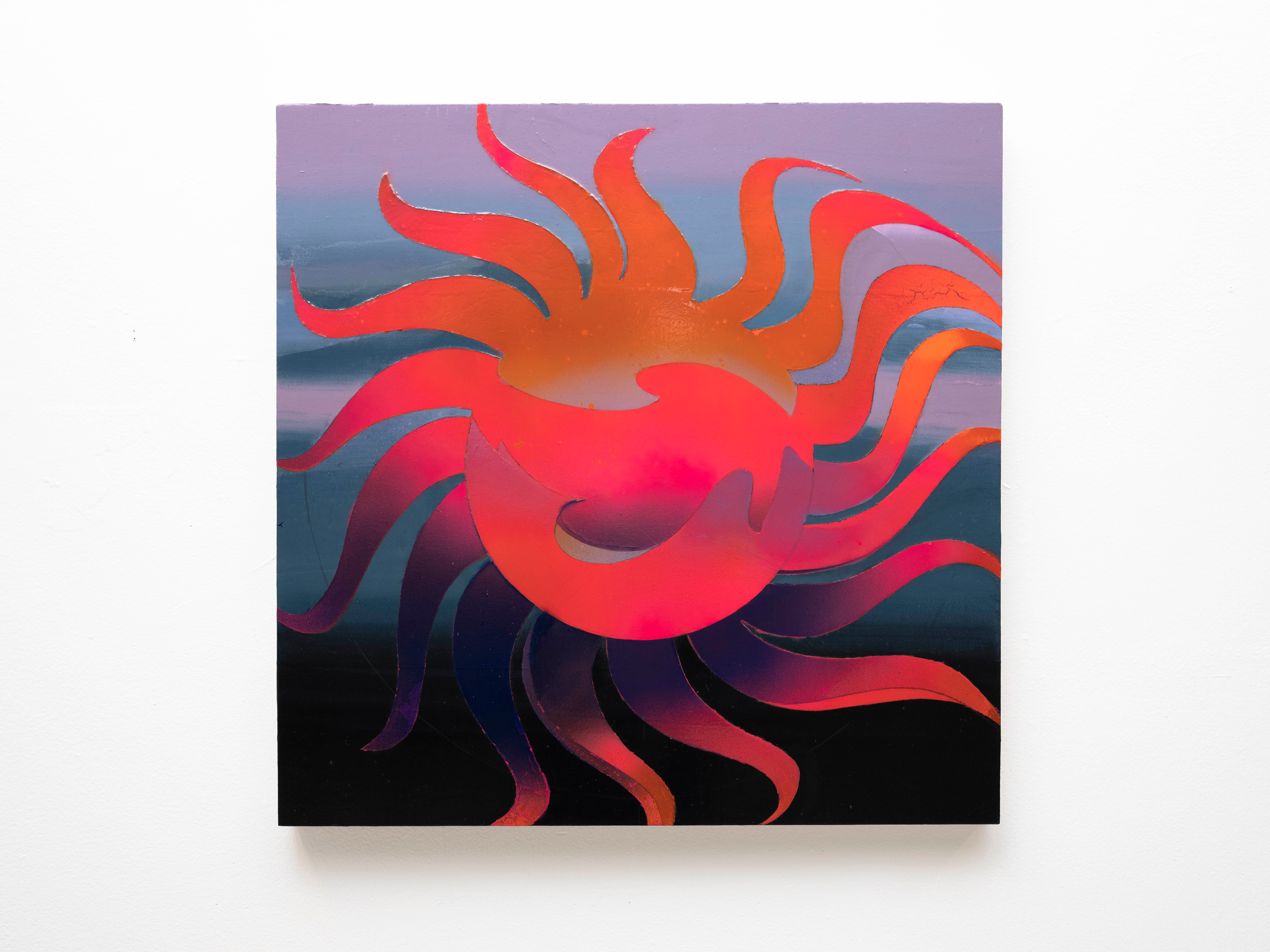 Black Radiant Son, Black Radiant Sun. Acrylic; latex and aerosol, and graphite on wood, 24 x 24 inches, 2022.