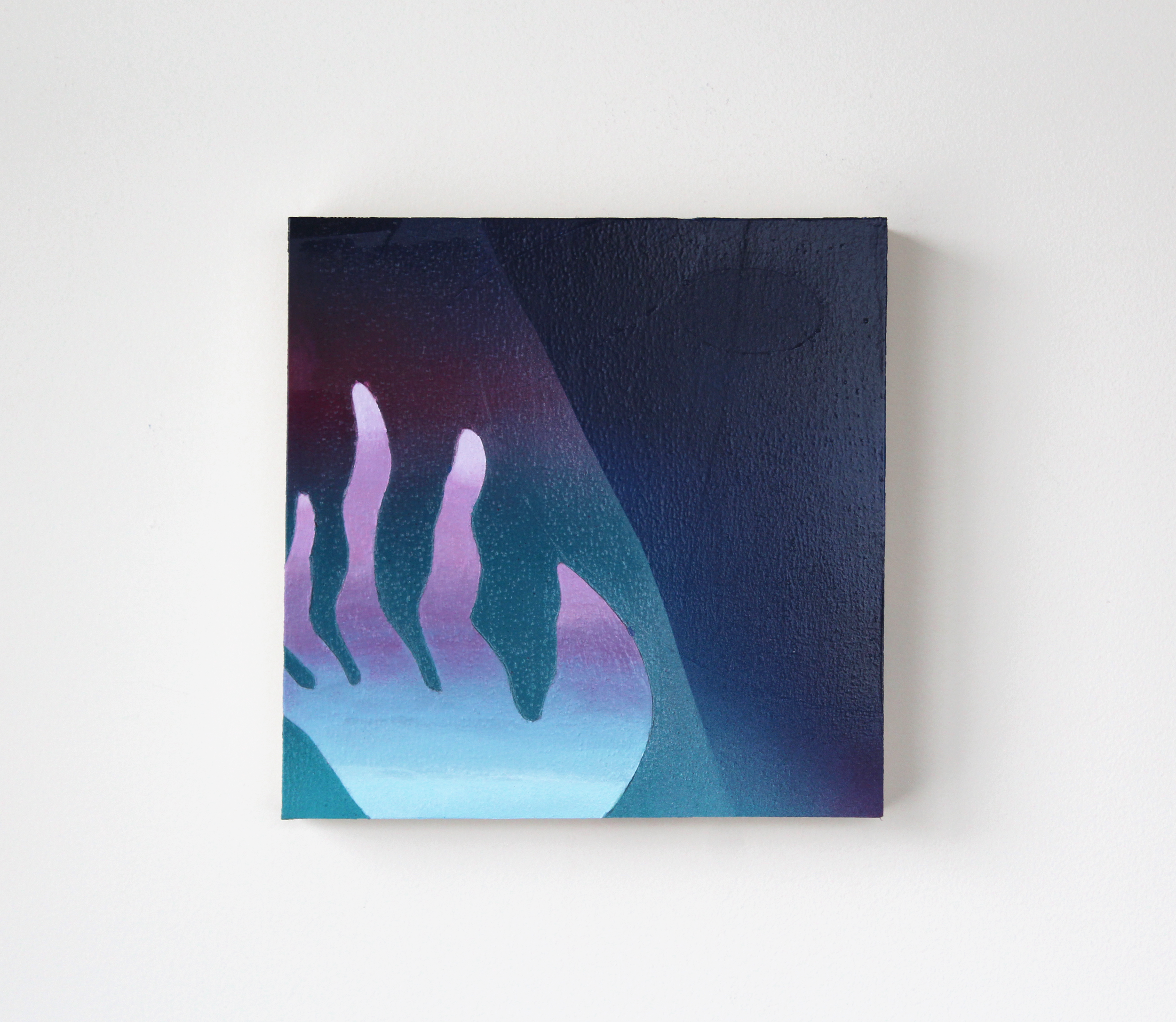 Plant Hand. Acrylic, spray paint, house paint, & graphite on wood, 10 x 10 inches, 2023.