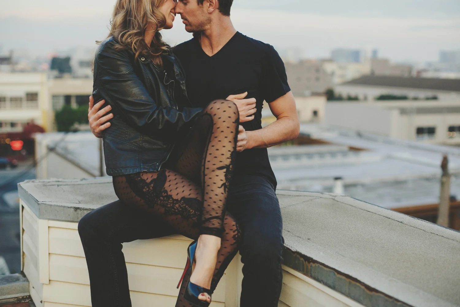 Jennifer Skog photographs sf city engagment boudoir shoot on rooftop