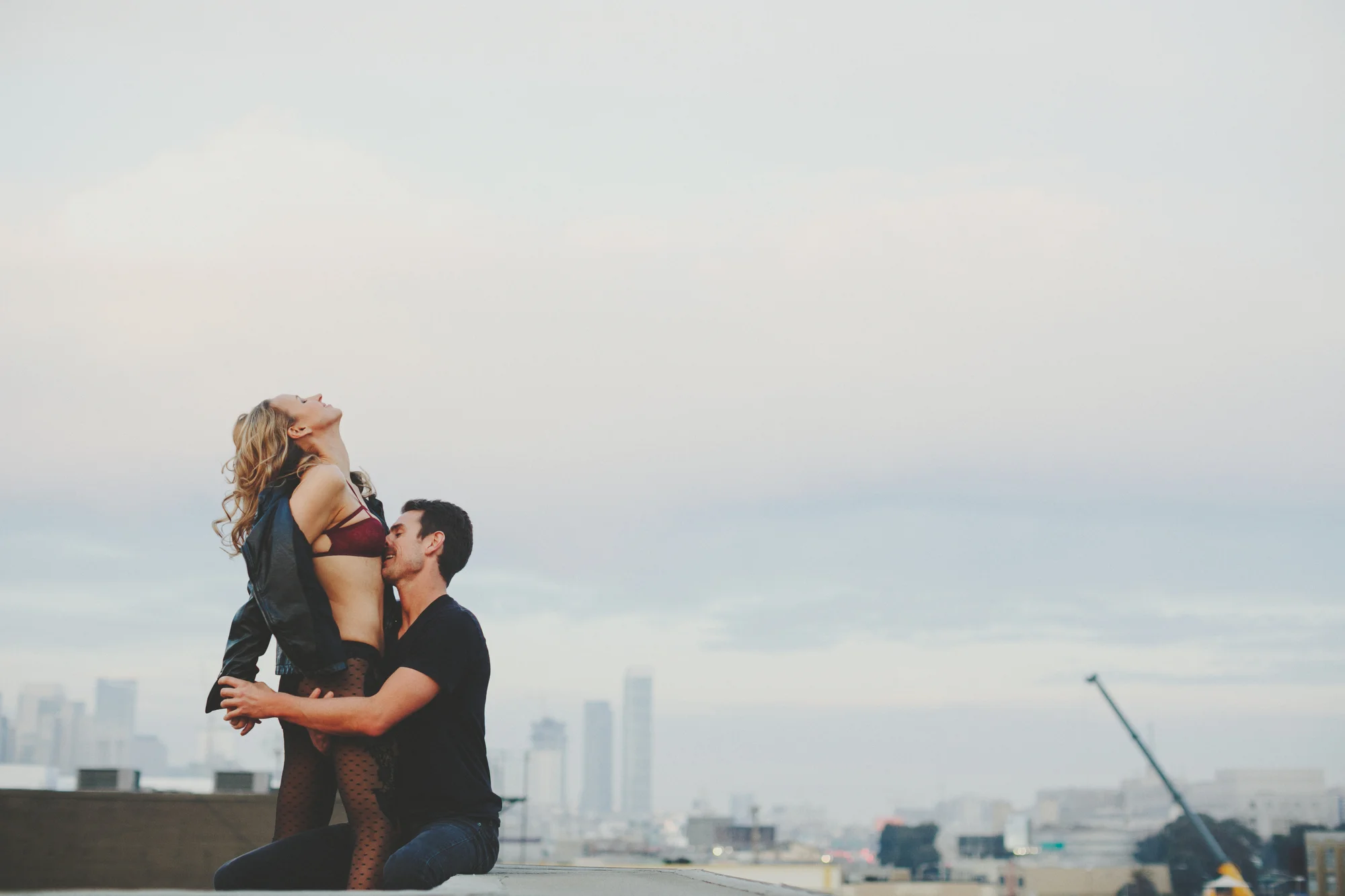 Jennifer Skog photographs sf city engagment boudoir shoot on rooftop