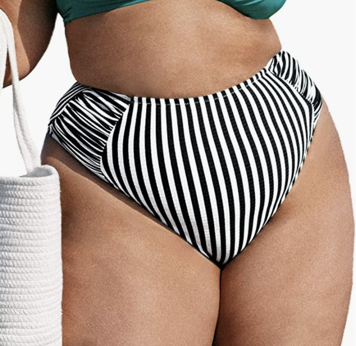 Plus Size High Waist Striped Bathing Suit Bottoms