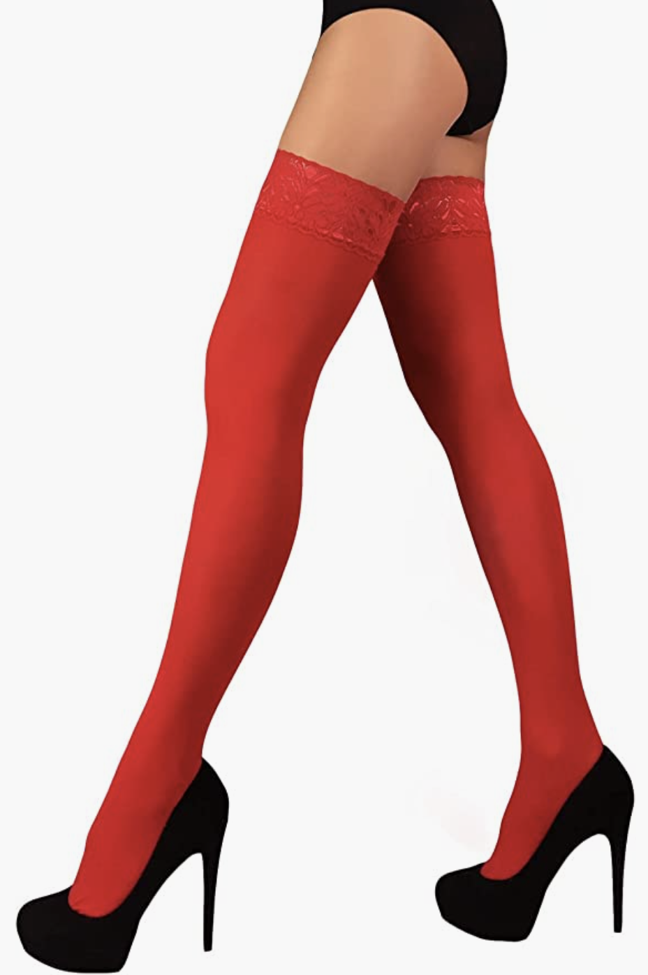 Red Opaque Thigh High Stockings