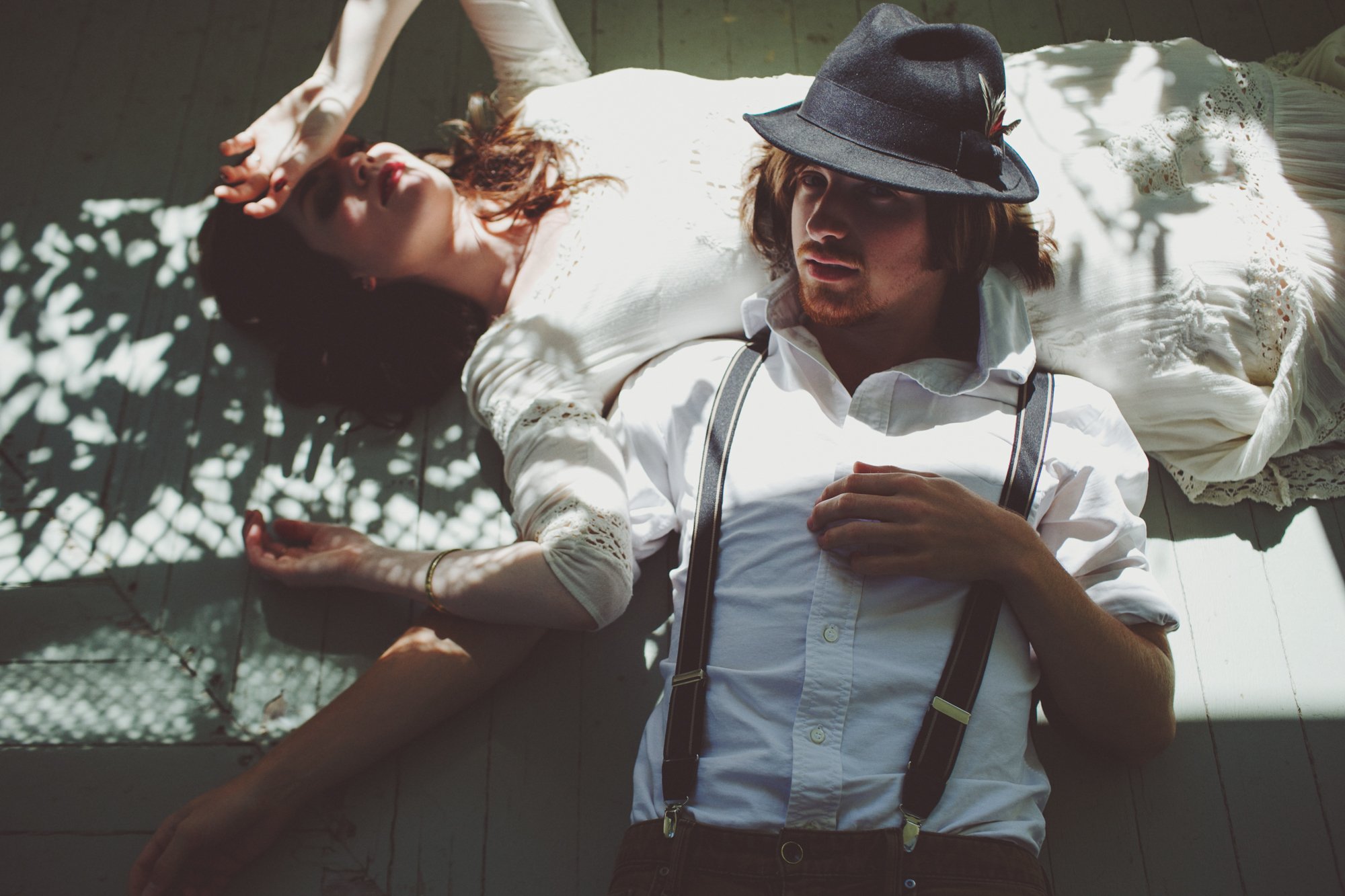  Music & Fashion Photographer Jennifer Skog photographs folk rock duo Ghost & Gale at singer/songwriter Brodie Jenkins California family property.  Hair & Makeup by Lindsay Skog. 