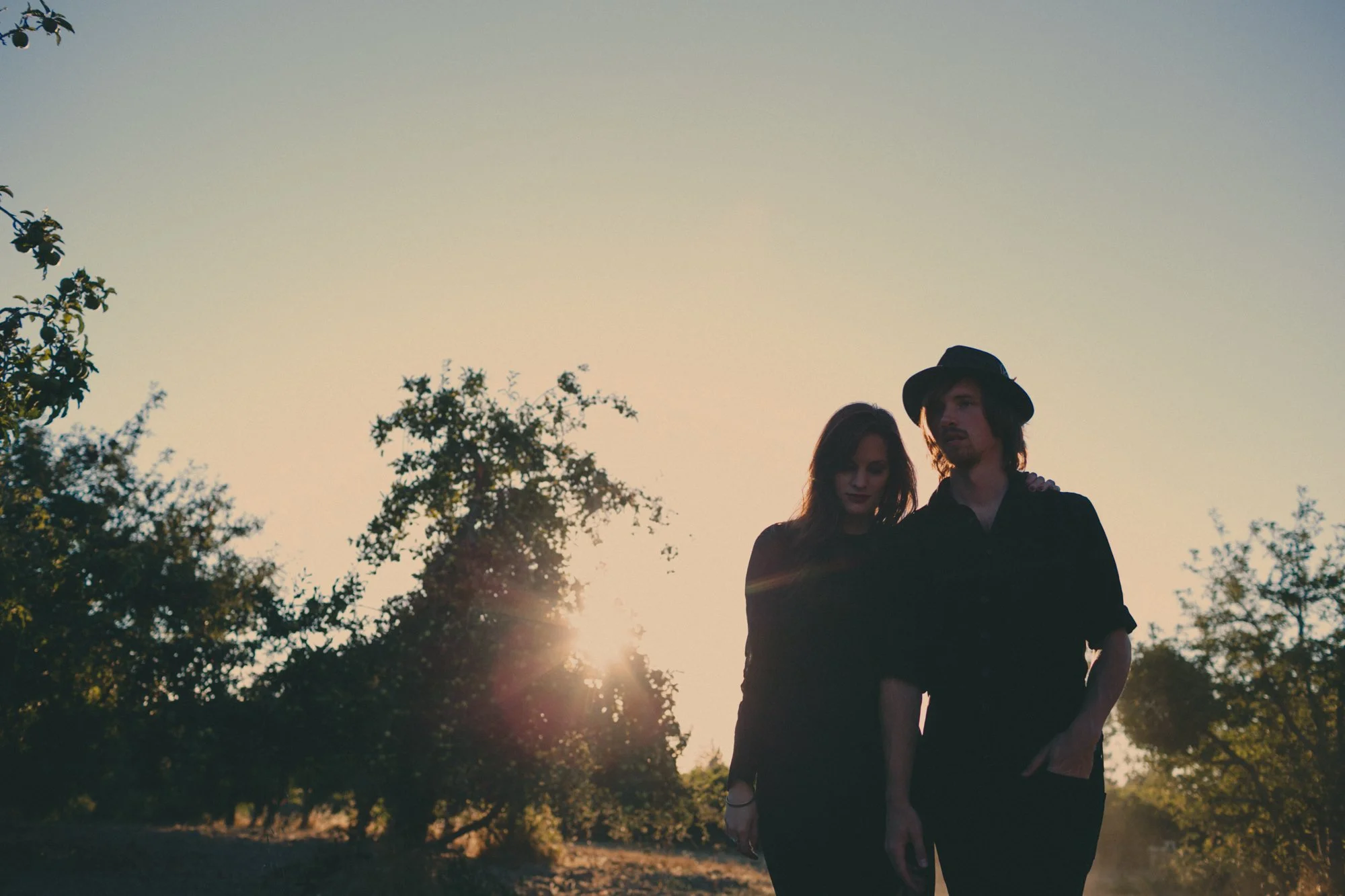  Music & Fashion Photographer Jennifer Skog photographs folk rock duo Ghost & Gale at singer/songwriter Brodie Jenkins California family property.  Hair & Makeup by Lindsay Skog. 