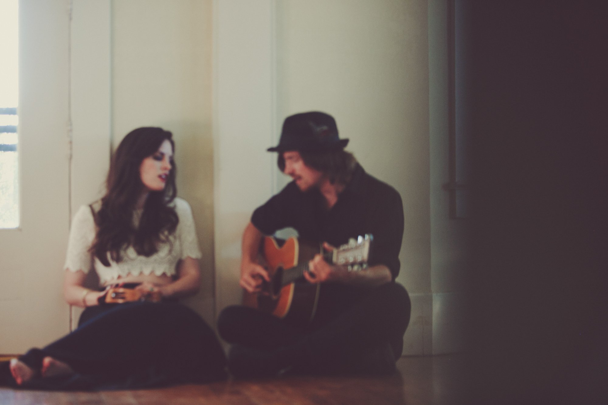  Music & Fashion Photographer Jennifer Skog photographs folk rock duo Ghost & Gale at singer/songwriter Brodie Jenkins California family property.  Hair & Makeup by Lindsay Skog. 