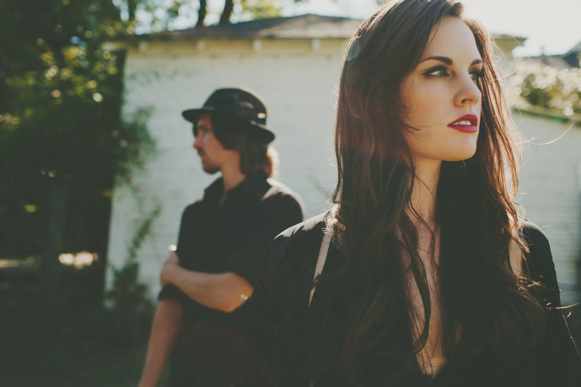  Music & Fashion Photographer Jennifer Skog photographs folk rock duo Ghost & Gale at singer/songwriter Brodie Jenkins California family property.  Hair & Makeup by Lindsay Skog. 