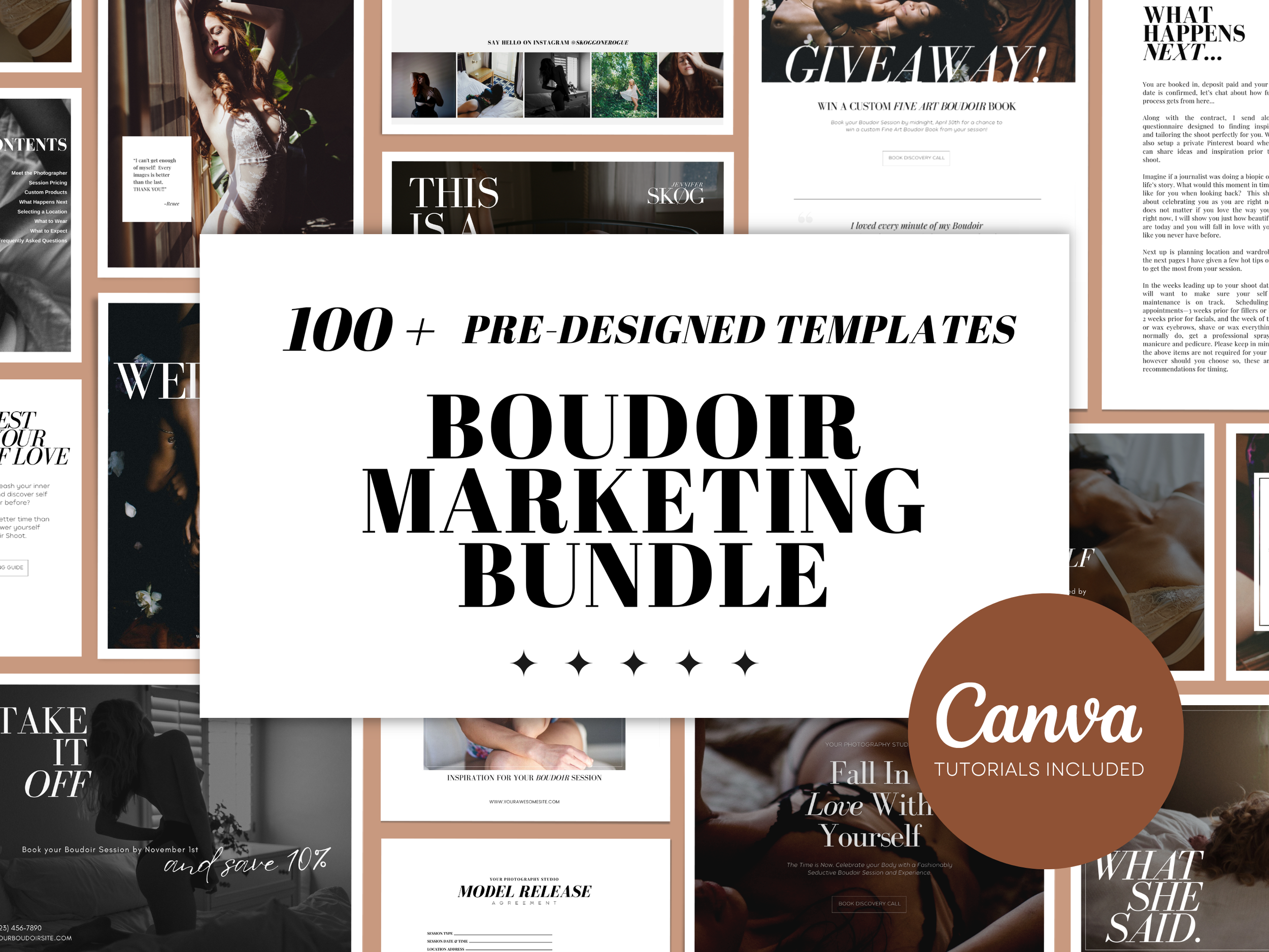 Boudoir Business Marketing Bundle, High-end Magazine Style Canva Templates, Client On-boarding Copywriting Content, Model Release