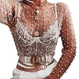 See Through Mesh Long Sleeve with Pearls