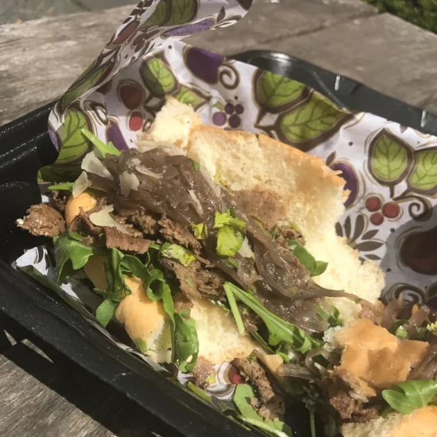 Sorry, not the best pic I know. I couldn't wait to start eating my Boursin Philly Cheesesteak! It was delicious!