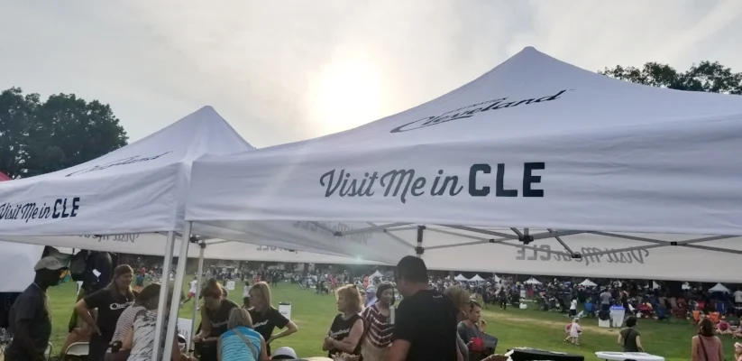 Destination Cleveland tents at Wade Oval Wednesday