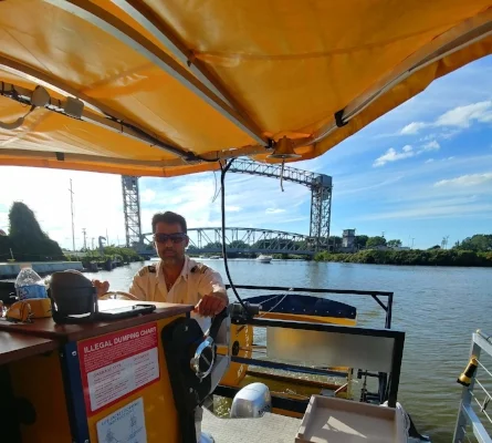 O captain, our captain! Thanks to the staff at BrewBoat for a great afternoon