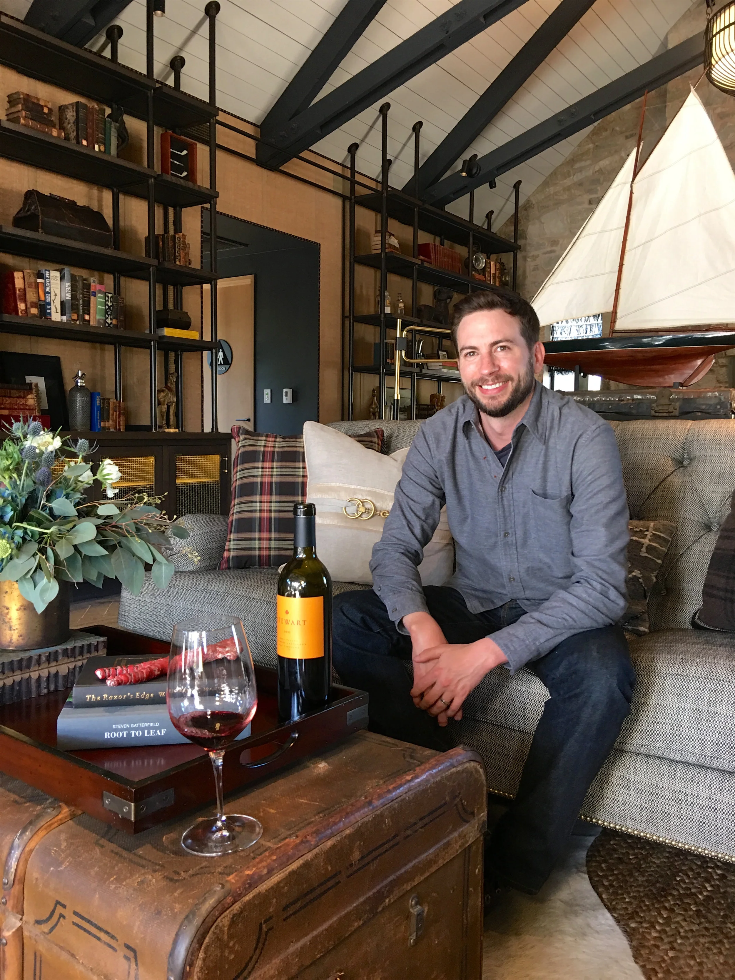 James doing what he loves most, sharing the Stewart story over some Nomad ( Photo: Mike Casey, The 29 Napa )