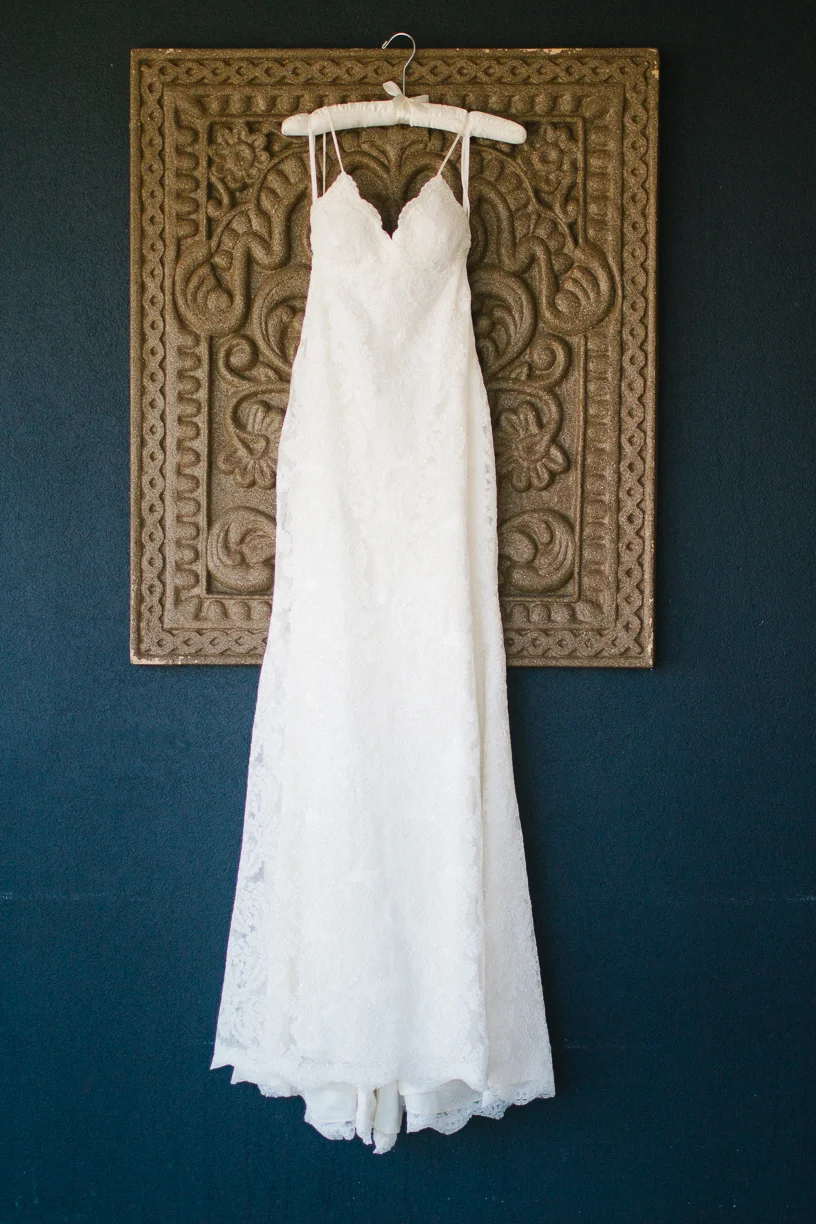 Punta Cana destination wedding, bride's gown hanging for display