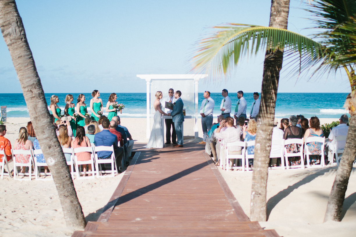 Punta Cana destination wedding, beach front wedding ceremony at sunset