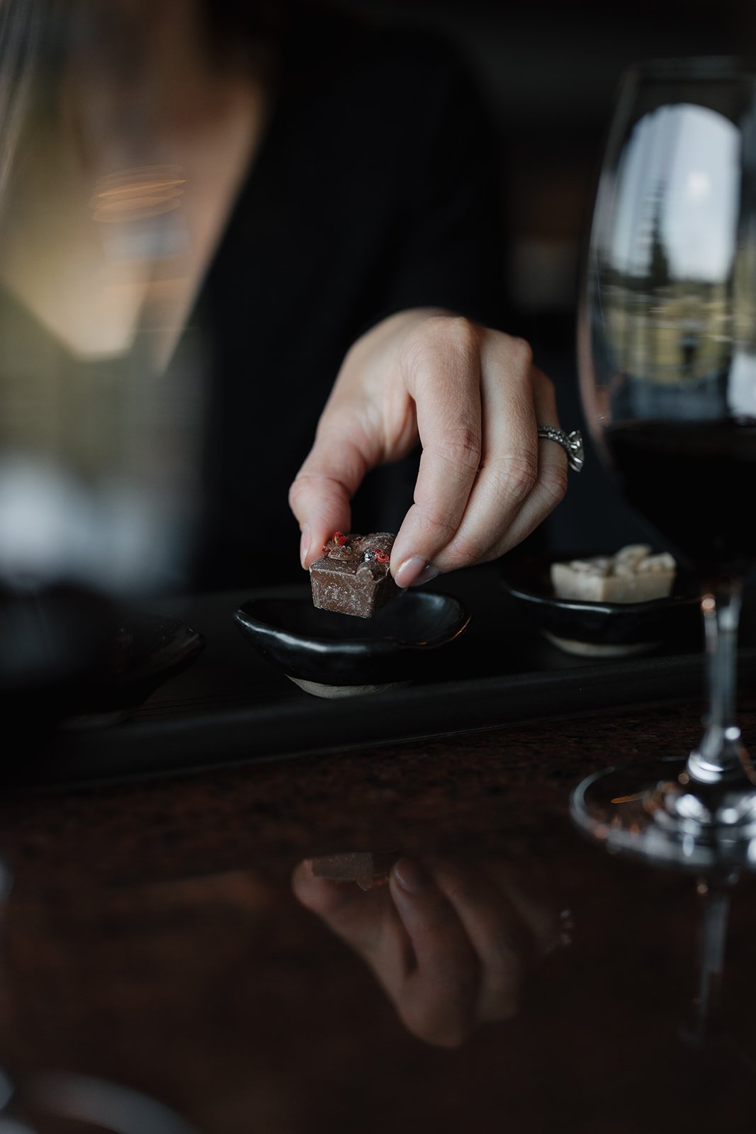  We start the day with a visit to a beautifully designed and appointed cellar door that is privately owned and operated. Here you will indulge the senses and enrich your palate with a unique pairing experience featuring three locally handmade chocola