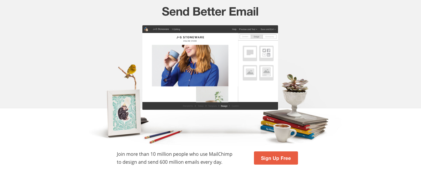 MailChimp homepage, April 2016