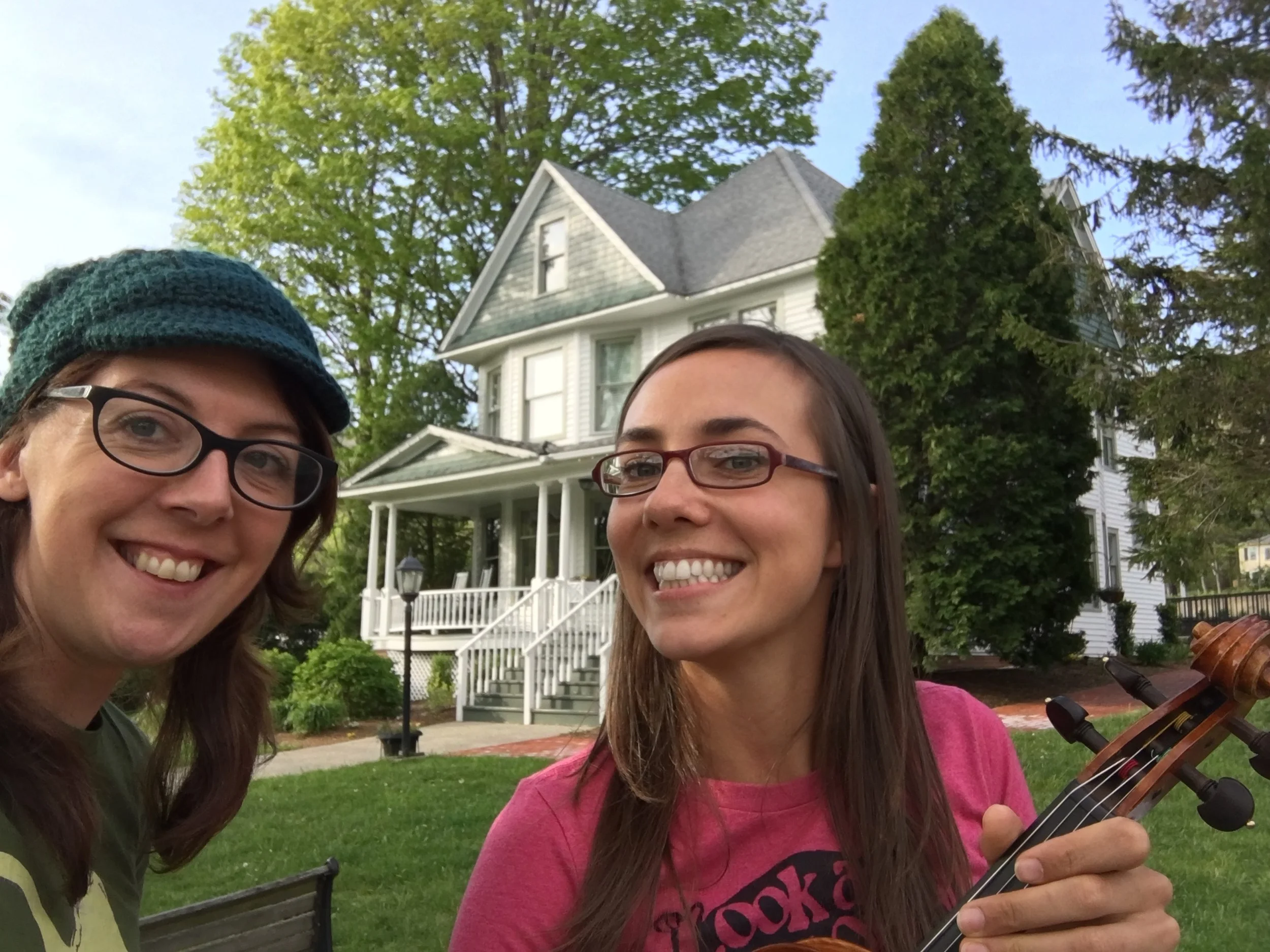 Playing fiddle tunes with Julie outside Jones House, Boone, NC