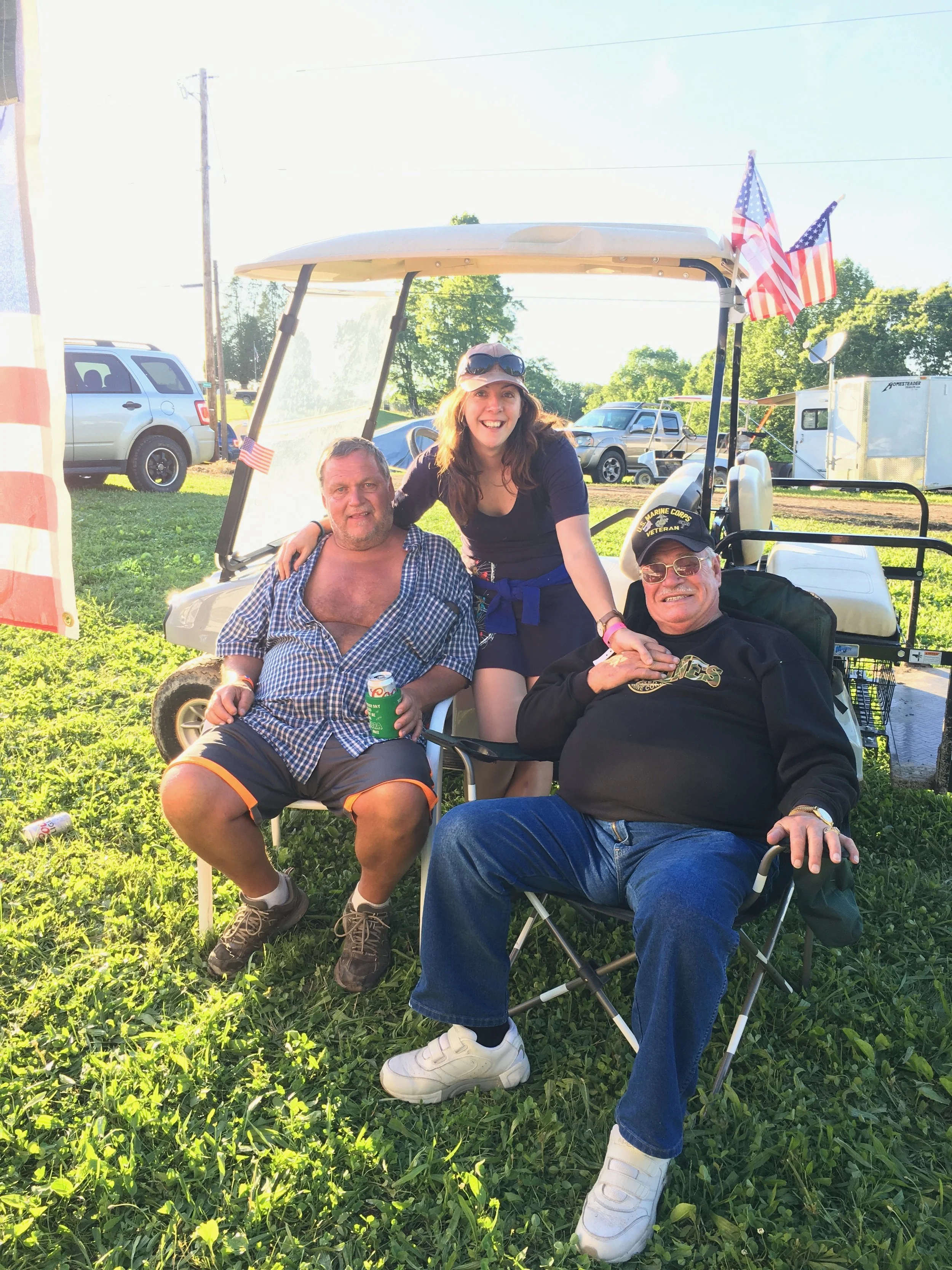 "Taters", me and Bill - and their handy golf buggy