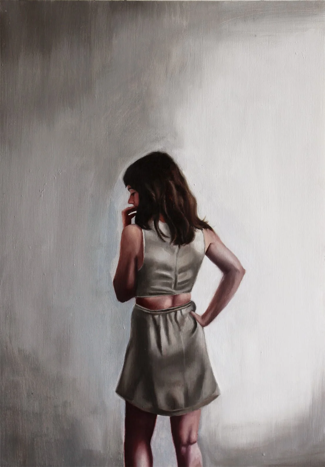 Grey dress | oil on primed paper | 12 x 16.5" | AVAILABLE