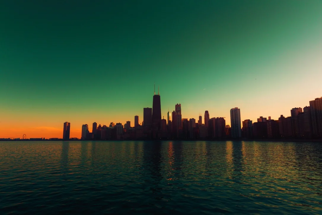 Chicago day to night sunset timelapse