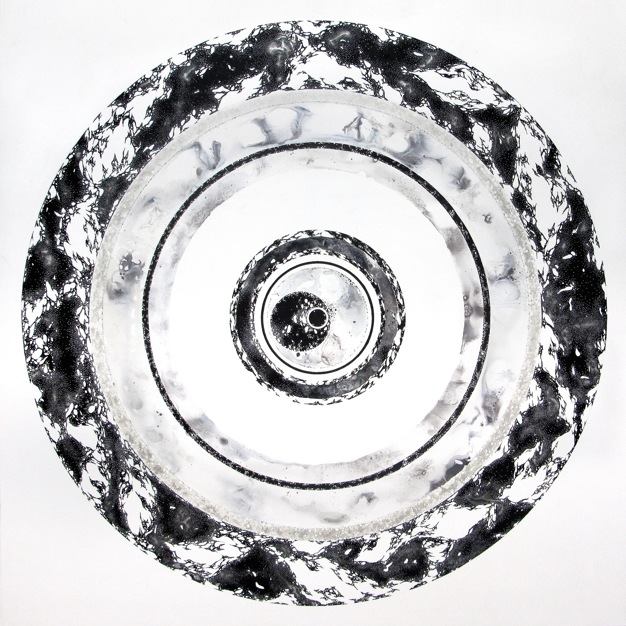 Hiden space, ink, dry pigment, acrylic on canvas, 48x48 in., 2016