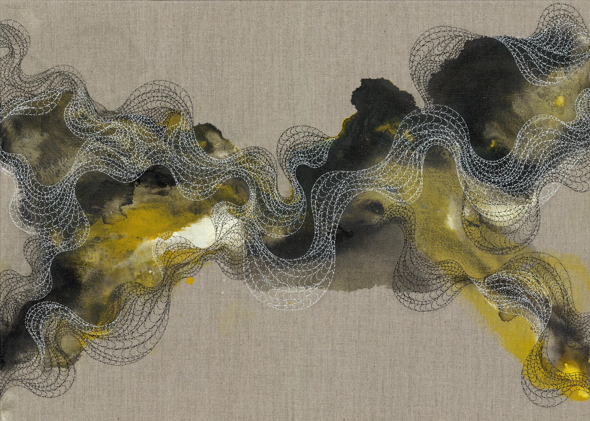 Trail 09, ink on linen, 24x18 in., 2017
