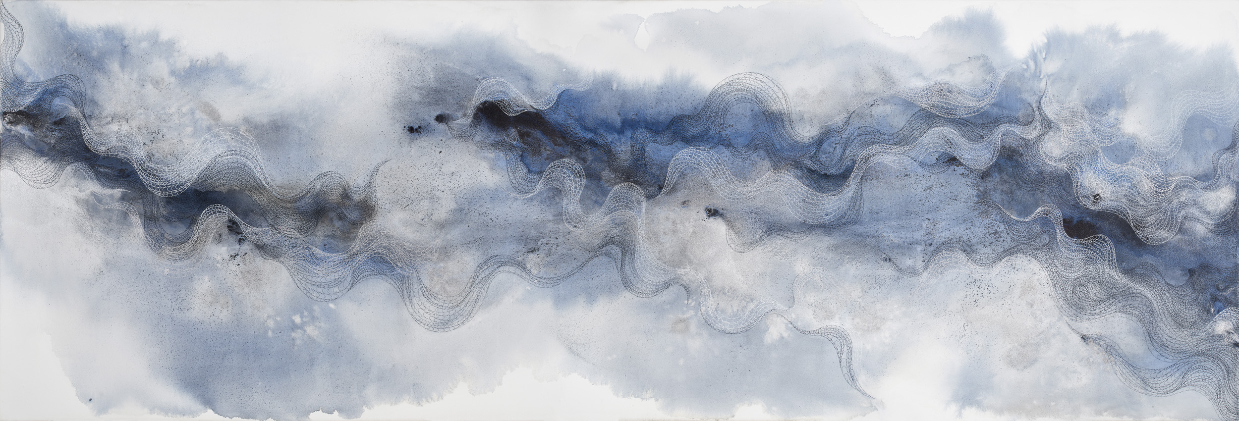 Cascade 05, ink, powder pigment on canvas, 89x30 in., 2018