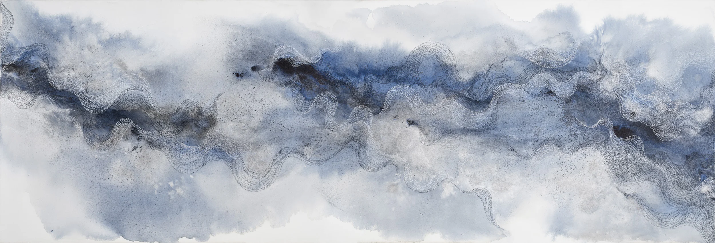 Cascade 05, ink, powder pigment on canvas, 89x30 in., 2018